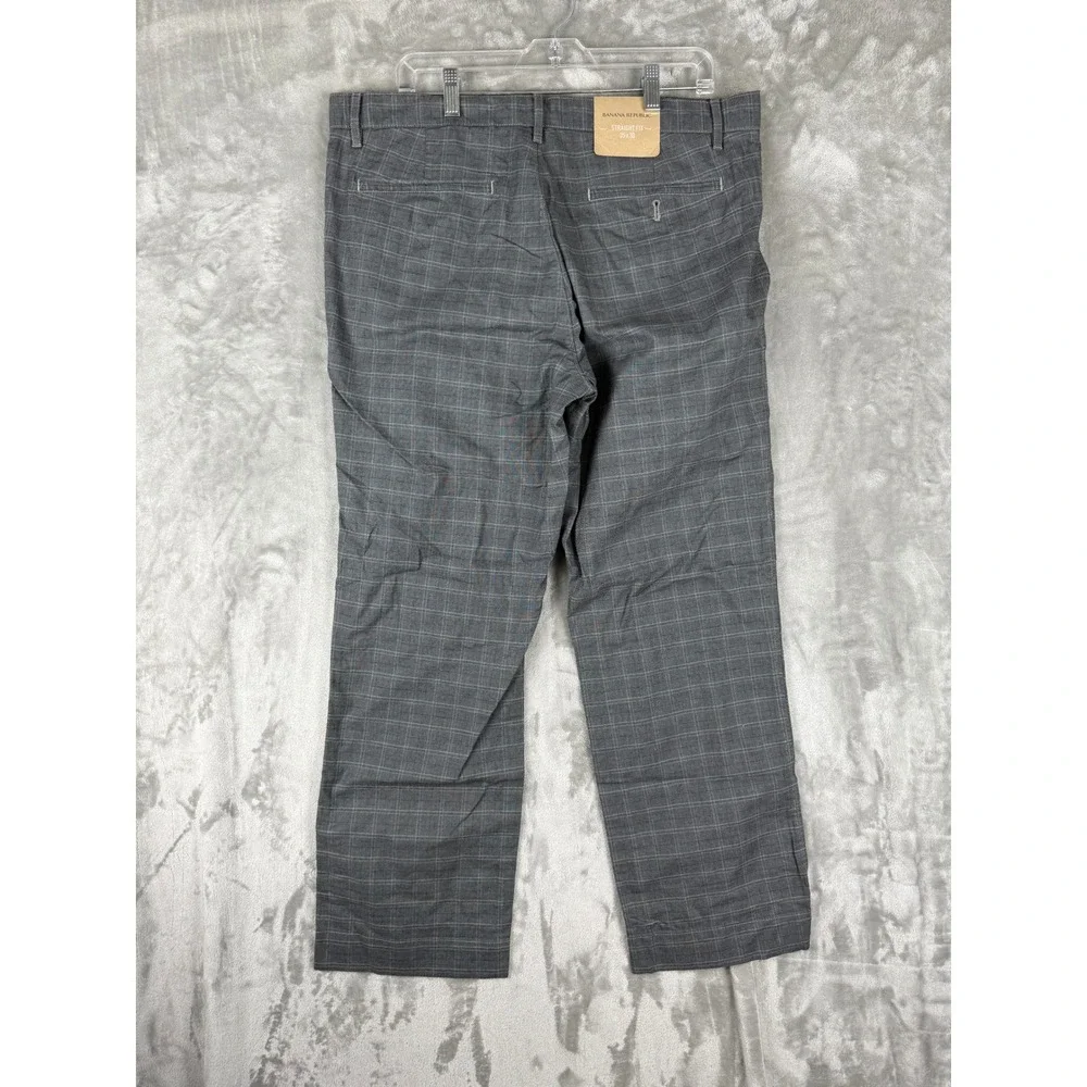 Banana Republic Straight‎ Fit Plaid Dress Pants Mens 35x30 Gray Casual Office